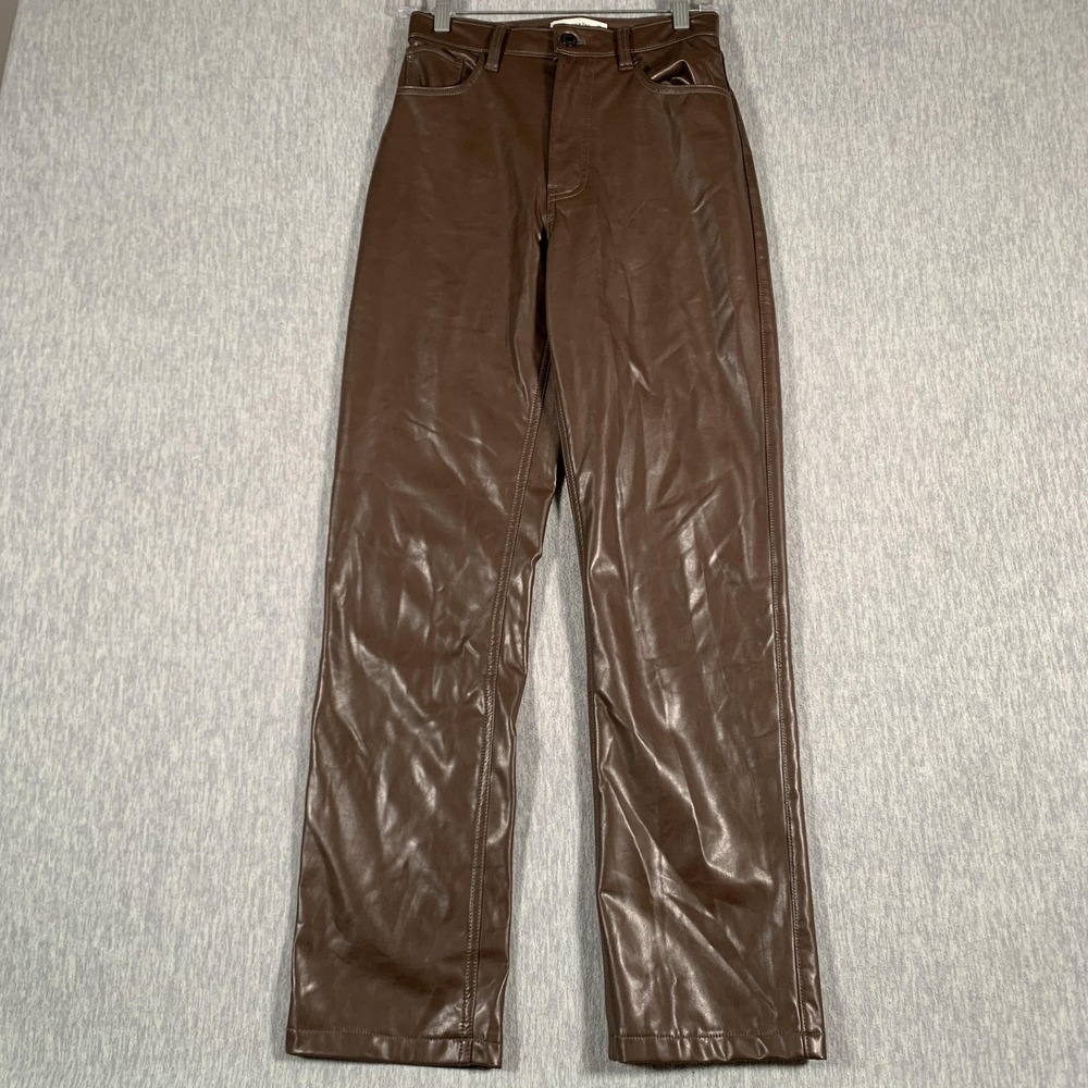 Abercrombie & Fitch Pants Womens 2 Brown 90s‎ Straight High Rise Faux Leather